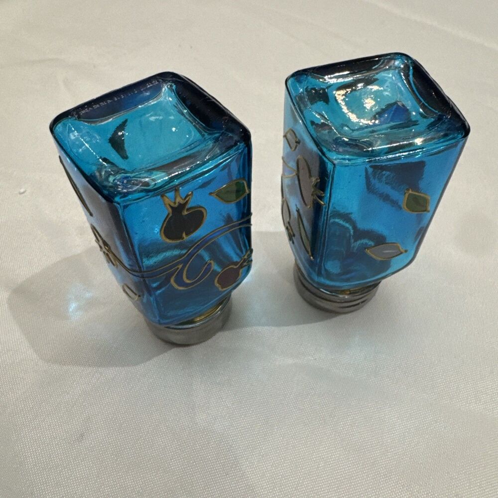 Salt & Pepper Light Blue Glass Shakers - Pomegranates - Karshi Jerusalem New Box - Picture 5 of 7